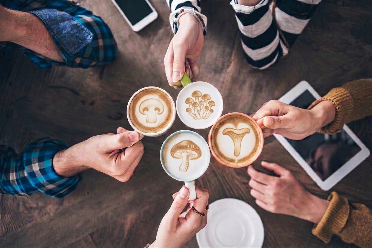 People drinking coffee high angle view
